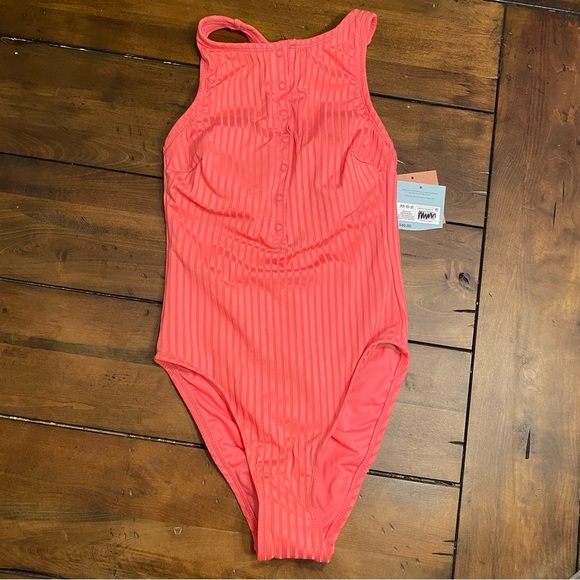 Shade & Shore Coral Ribbed One Piece Swimsuit Medium Coverage Size XS - Picture 2 of 6